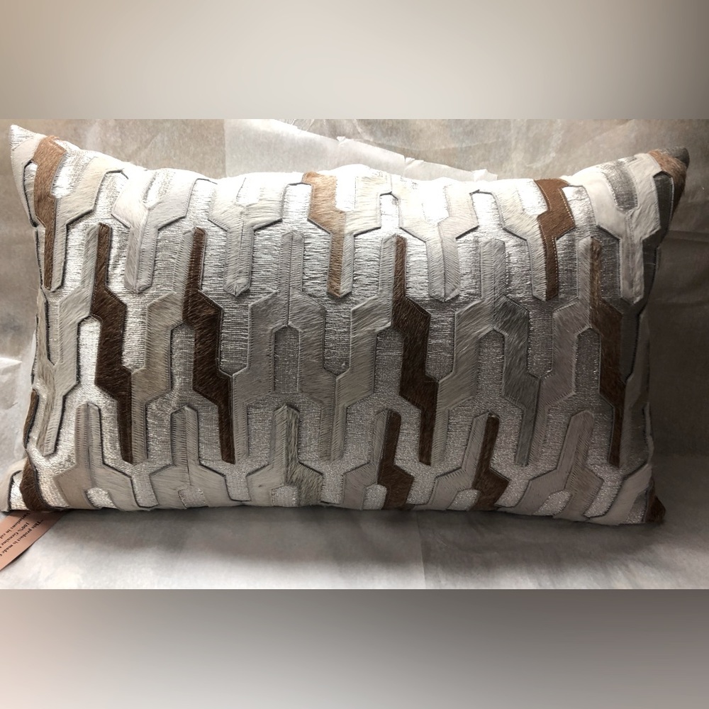 Callisto Home Brown Silver Calf Hair Pillow Decorative 14" x 24"